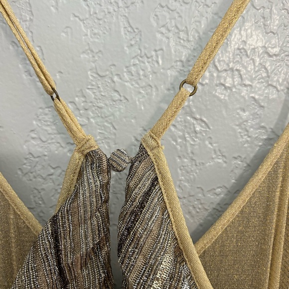 Forte Forte Pleated Metallic Gold Black Thread Empire Line Dress NWT Size 8 - Picture 11 of 12